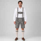 Edelweiss Embroidered Men's Bavarian Lederhosen - Grey - Side Buttons - image 1