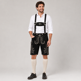 Edelweiss Embroidered Men's Bavarian Lederhosen - Black - Side Buttons - image 1