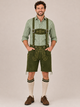 Oak Leaf Embroidered Men's Bavarian Lederhosen - Green - Side Lacing - image 1