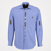 Men's Blue & White Checkered Bavarian Oktoberfest Shirt - Roll-Up Sleeve - image 1