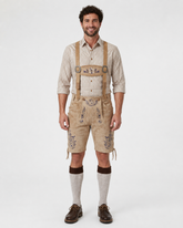 Edelweiss Embroidered Men's Bavarian Lederhosen - Tan/Beige - Side Lacing - image 1
