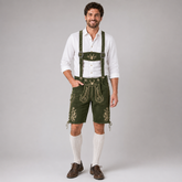 Stag Embroidered Men's Bavarian Lederhosen - Green - Side Lacing - image 1