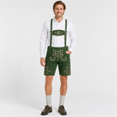 Edelweiss Embroidered Men's Bavarian Lederhosen - Green - Side Buttons - image 1