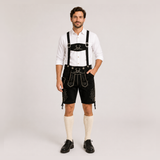 Stag Embroidered Men's Bavarian Lederhosen - Black - Side Lacing