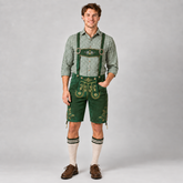 Edelweiss Embroidered Men's Bavarian Lederhosen - Green - Side Lacing