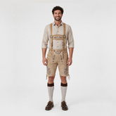 Edelweiss Embroidered Men's Bavarian Lederhosen - Tan/Beige - Side Lacing