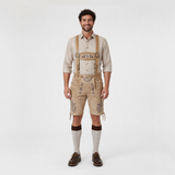 Edelweiss Embroidered Men's Bavarian Lederhosen - Tan/Beige - Side Lacing