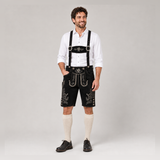 Edelweiss Embroidered Men's Bavarian Lederhosen - Black - Side Buttons