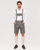 Oak Leaf Embroidered Men's Bavarian Lederhosen - Grey - Side Buttons - image 1
