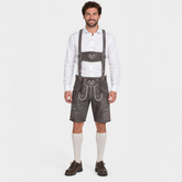 Stag Embroidered Men's Bavarian Lederhosen - Grey - Side Buttons - image 1