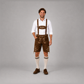 Edelweiss Embroidered Men's Bavarian Lederhosen - Rustic Brown - Side Lacing