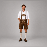 Edelweiss Embroidered Men's Bavarian Lederhosen - Rustic Brown - Side Lacing