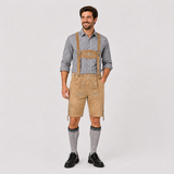 Oak Leaf Embroidered Men's Bavarian Lederhosen - Tan/Beige - Side Lacing