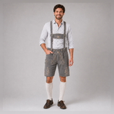 Stag Embroidered Men's Bavarian Lederhosen - Grey - Side Lacing
