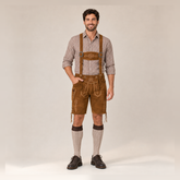 Oak Leaf Embroidered Men's Bavarian Lederhosen - Rustic Brown - Side Lacing
