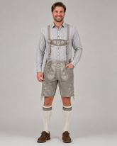 Edelweiss Embroidered Men's Bavarian Lederhosen - Grey - Side Lacing - image 1