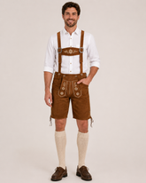 Edelweiss Embroidered Men's Bavarian Lederhosen - Rustic Brown - Side Lacing - image 1