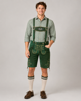 Edelweiss Embroidered Men's Bavarian Lederhosen - Green - Side Lacing - image 1