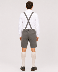 Oak Leaf Embroidered Men's Bavarian Lederhosen - Grey - Side Buttons - image 2