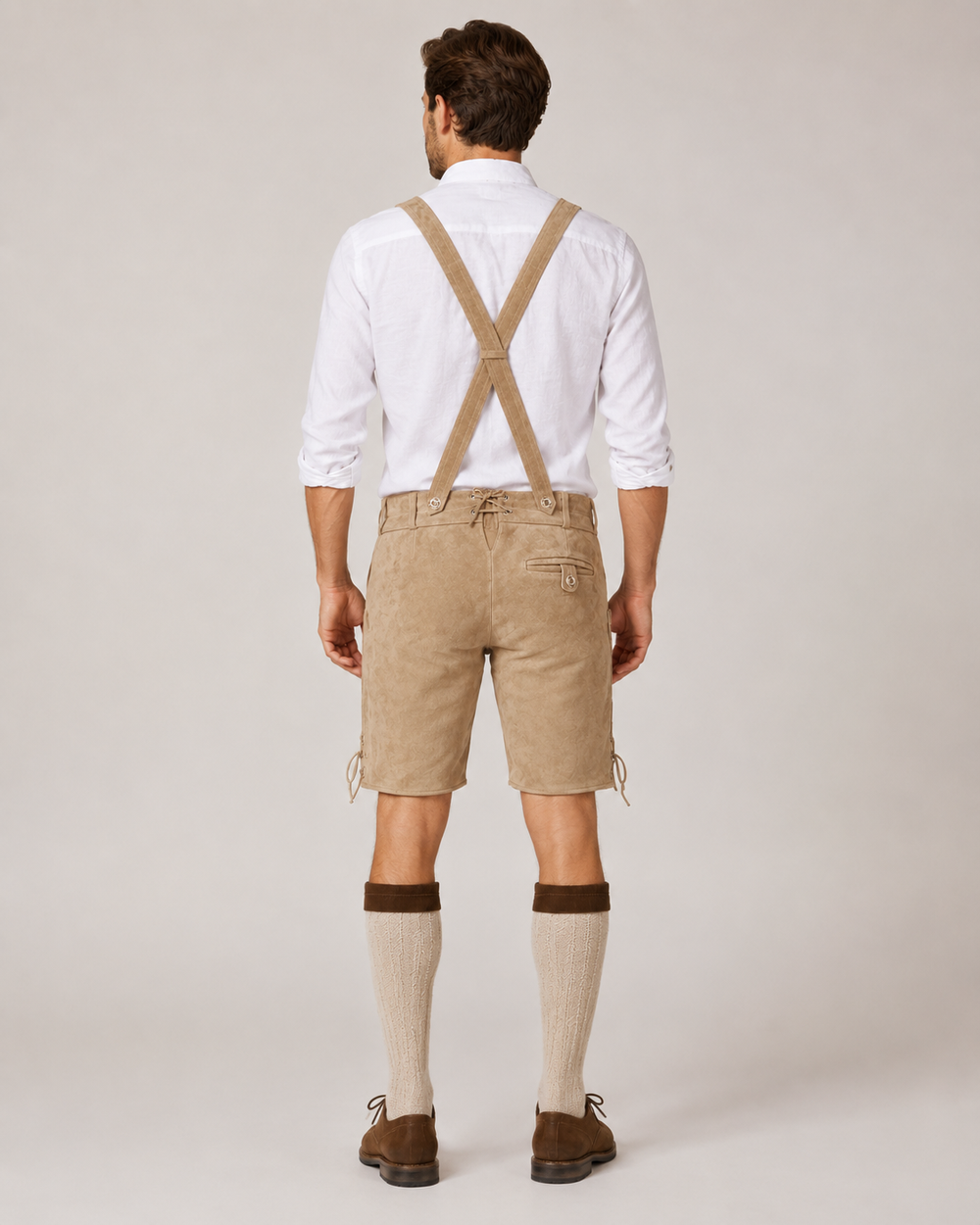 Oak Leaf Embroidered Men's Bavarian Lederhosen - Tan/Beige - Side Lacing - image 2