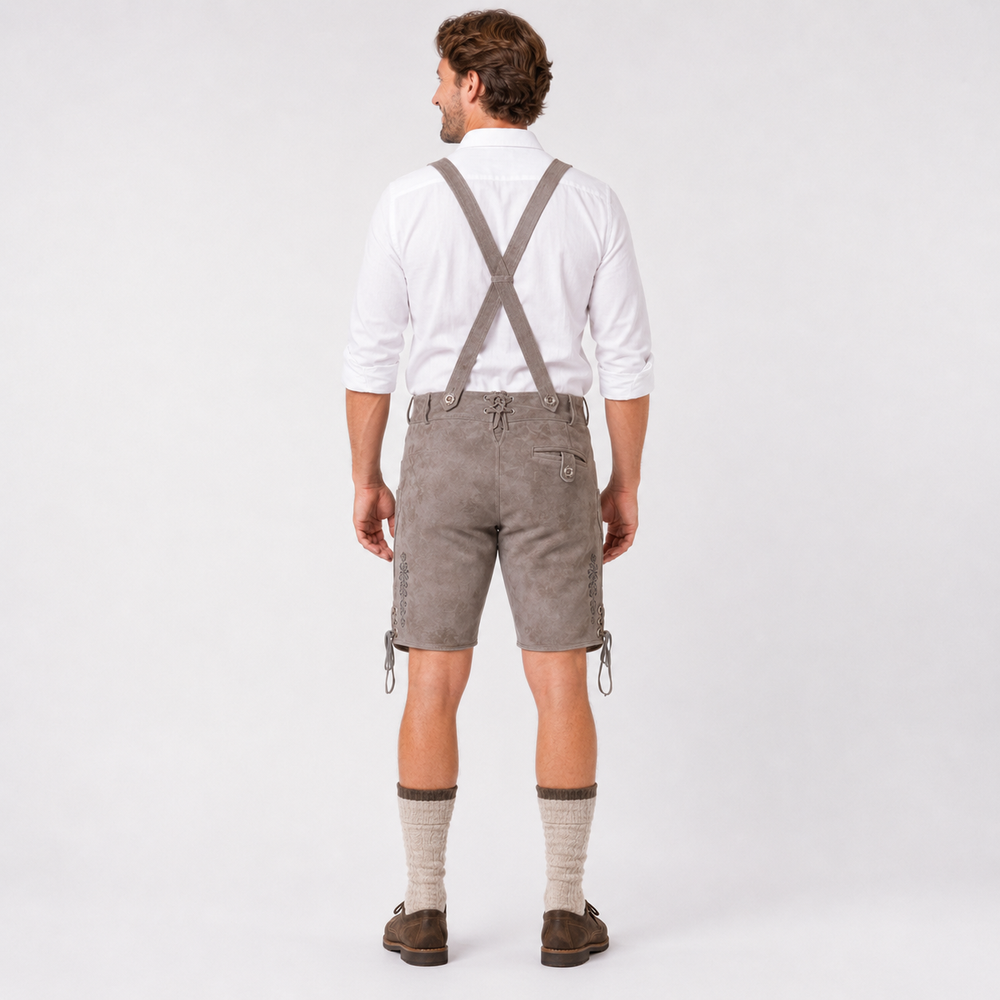 Oak Leaf Embroidered Men's Bavarian Lederhosen - Grey - Side Lacing - image 2