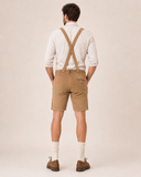 Edelweiss Embroidered Men's Bavarian Lederhosen - Tan/Beige - Side Buttons