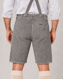 Edelweiss Embroidered Men's Bavarian Lederhosen - Grey - Side Buttons
