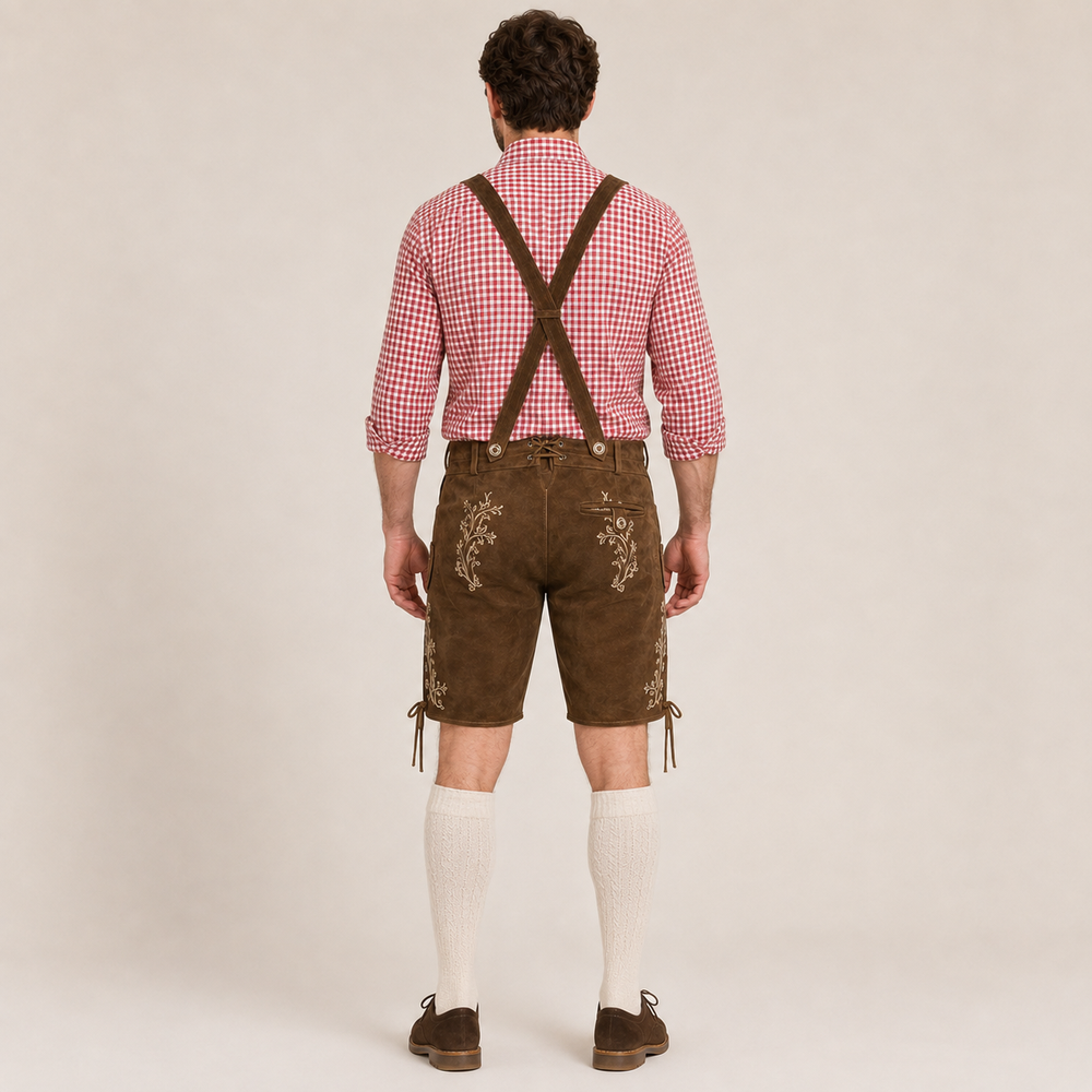 Stag Embroidered Men's Bavarian Lederhosen - Rustic Brown - Side Lacing - image 2