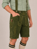 Oak Leaf Embroidered Men's Bavarian Lederhosen - Green - Side Lacing - product image 2