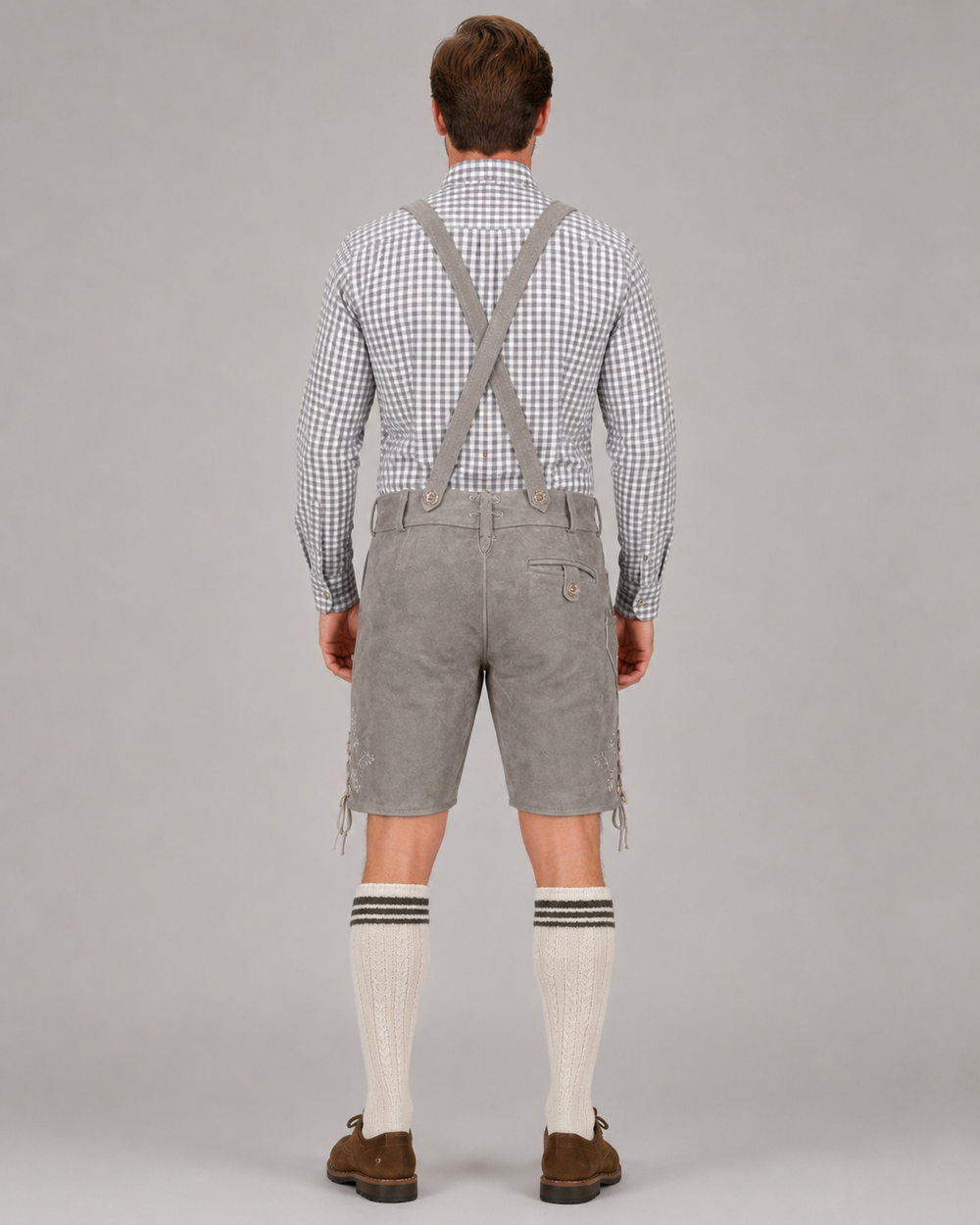 Edelweiss Embroidered Men's Bavarian Lederhosen - Grey - Side Lacing - image 2