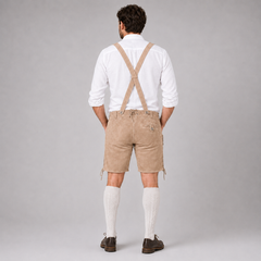 Stag Embroidered Men's Bavarian Lederhosen - Tan/Beige - Side Lacing - image 2