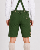 Edelweiss Embroidered Men's Bavarian Lederhosen - Green - Side Buttons