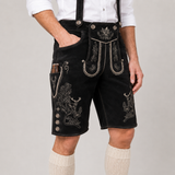 Edelweiss Embroidered Men's Bavarian Lederhosen - Black - Side Buttons - product image 2