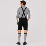 Oak Leaf Embroidered Men's Bavarian Lederhosen - Black - Side Lacing