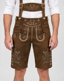 Oak Leaf Embroidered Men's Bavarian Lederhosen - Rustic Brown - Side Buttons - product image 2