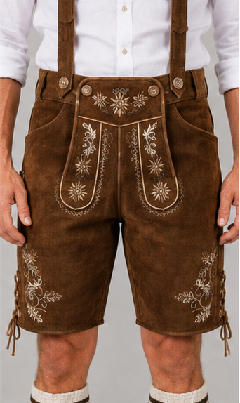 Edelweiss Embroidered Men's Bavarian Lederhosen - Rustic Brown - Side Lacing - product image 3