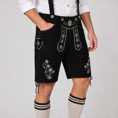 Edelweiss Embroidered Men's Bavarian Lederhosen - Black - Side Lacing - image 4
