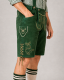 Edelweiss Embroidered Men's Bavarian Lederhosen - Green - Side Lacing - product image 4