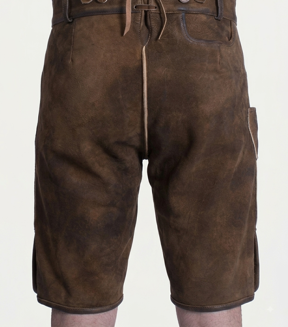 Stag Embroidered Men's Bavarian Lederhosen - Rustic Brown - Side Buttons - image 4