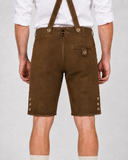 Oak Leaf Embroidered Men's Bavarian Lederhosen - Rustic Brown - Side Buttons