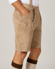 Oak Leaf Embroidered Men's Bavarian Lederhosen - Tan/Beige - Side Lacing - image 5