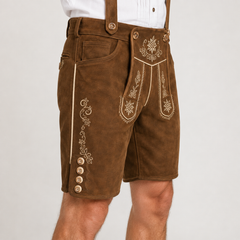 Edelweiss Embroidered Men's Bavarian Lederhosen - Rustic Brown - Side Buttons - image 5