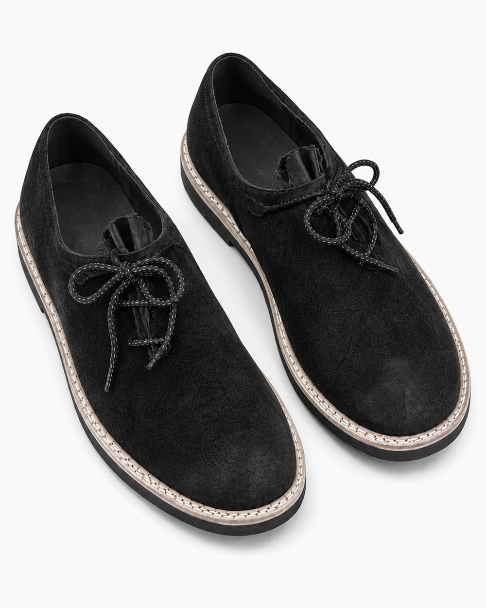 Men's Black Suede Bavarian Haferl Shoes - Traditional Side-Lacing | Treaded Rubber Sole - image 5