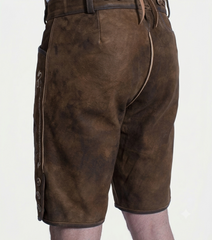Stag Embroidered Men's Bavarian Lederhosen - Rustic Brown - Side Buttons - image 5