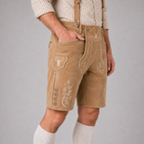 Stag Embroidered Men's Bavarian Lederhosen - Tan/Beige - Side Lacing - product image 5