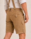 Edelweiss Embroidered Men's Bavarian Lederhosen - Tan/Beige - Side Buttons