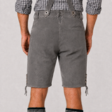 Oak Leaf Embroidered Men's Bavarian Lederhosen - Grey - Side Lacing