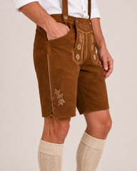 Edelweiss Embroidered Men's Bavarian Lederhosen - Rustic Brown - Side Lacing - image 6
