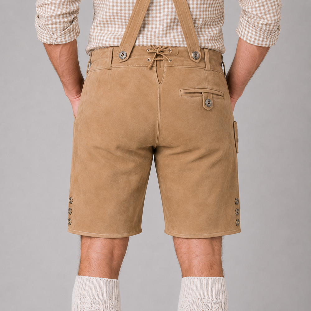 Stag Embroidered Men's Bavarian Lederhosen - Tan/Beige - Side Lacing - product image 6