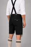 Edelweiss Embroidered Men's Bavarian Lederhosen - Black - Side Lacing - product image 6